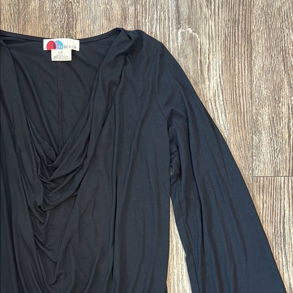 Free People Beach Black Long Sleeve Drape Coverup Swim Dress Women's Size Large - Picture 4 of 9